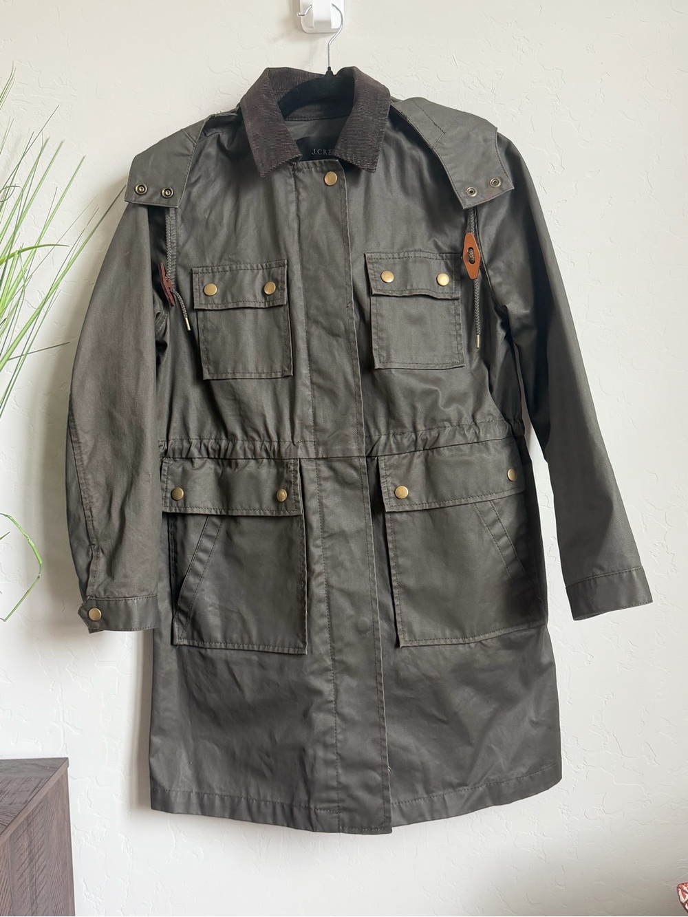 NWT J.Crew Downtown Waxed Cotton Field Jacket Mossy Brown Petite XS